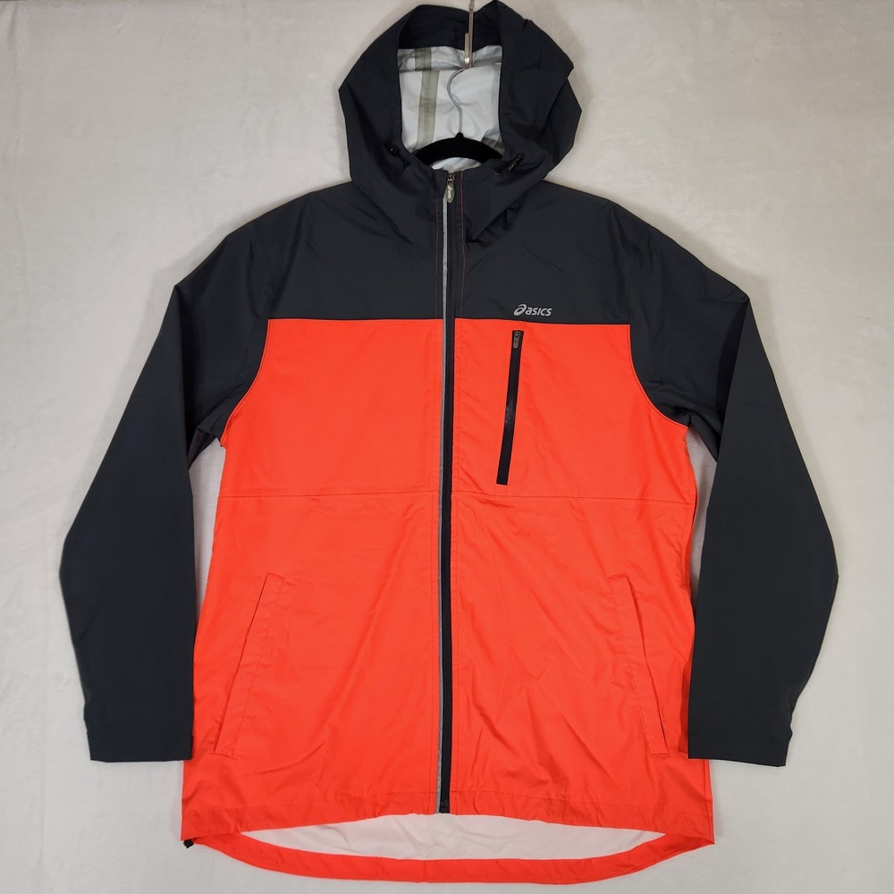 Asics Mens Hooded Running Jacket Orange Grey Reflective Full Zip MT0670CW L